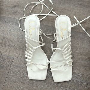 White tie up lulus heels